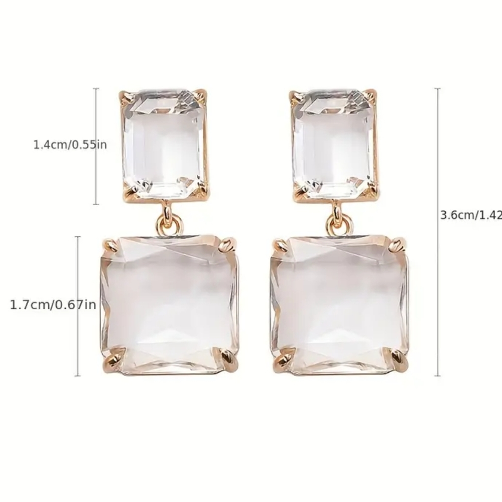 Gold Double Square Drop Fashion Earrings ✨💛✨💛✨💛✨💛 - Picture 4 of 6